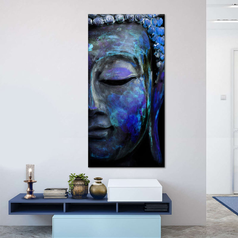 «Blue Meditating Buddha», reproduction sur toile, H 48 po x l 24 po x P 1,25 po