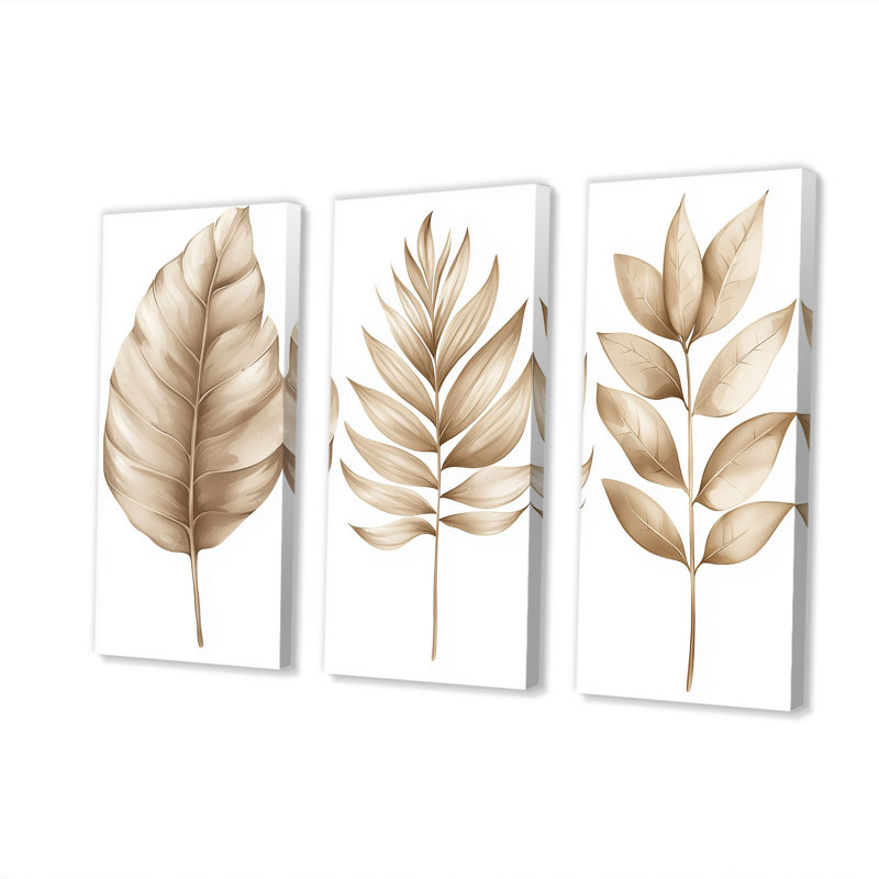 Ensemble de décorations murales Minimalist Tropical Beiges Leaves III - Plantes, Toile tendue, H 32 po x l 48 po x P 1 po