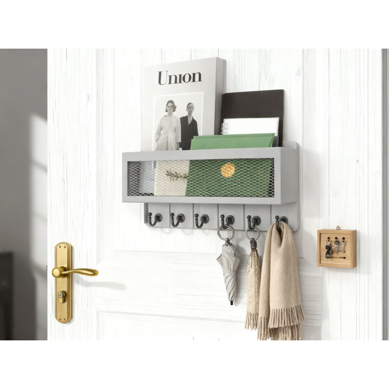 Porte-clés mural et porte-courrier avec panier de rangement, 6 crochets rétro, organisateur mural de ferme pour entrée, bureau, décoration intérieure