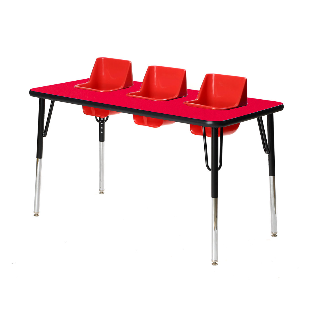 Kid's 3 Seat Adjustable Height Activity/Feeding Table Toddler Tables Seat Finish: Red, Tabletop Finish: Red