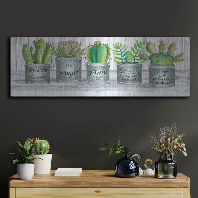 «Galvanized Pot Succulents I» par Cindy Jacobs, H 12 po x l 36 po