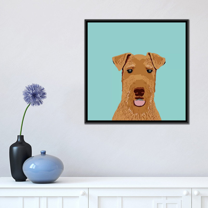 Airedale Terrier, impression sur toile tendue, H 18 po x l 18 po x P 1,5 po, Toile encadrée noire, Pas de tapis