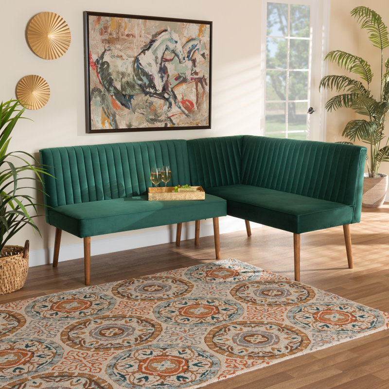 Velvet Upholstered Bench, Emerald Green