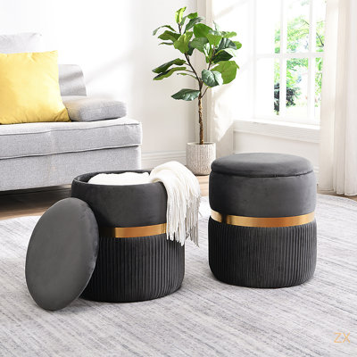 Modern Velvet Round Ottoman With Storage,
