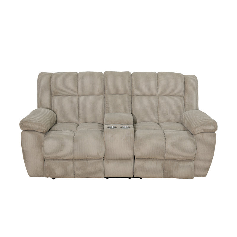 78" Premium Fabric Reclining Living Room Loveseat With Middle Console And Cup Holders, Beige