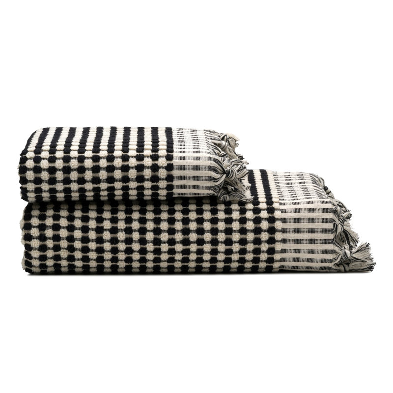 Ensemble de serviette éponge en coton Dots, Black