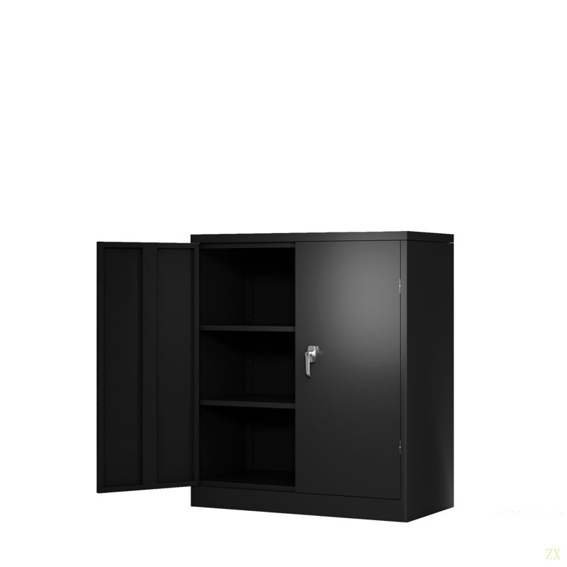 Metal Storage Cabinet With 2 Doors And 2 Shelves, Lockable Steel Storage Cabinet For Office, Garage, Warehouse
