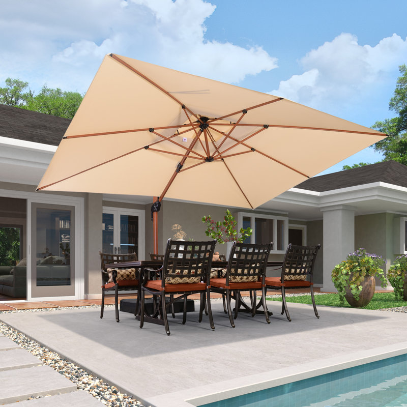 Epling 156'' x 120'' Rectangular Cantilever Umbrella with Crank Lift , Counter Weights Included, Beige