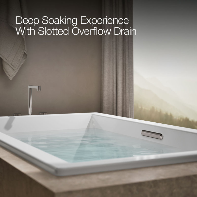 72-In x 42-In Heated Whirlpool Bath with Center Drain, White