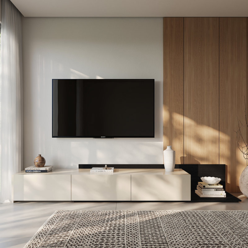 Console télé avec armoire de rangement Noa, Noir / Ivoire