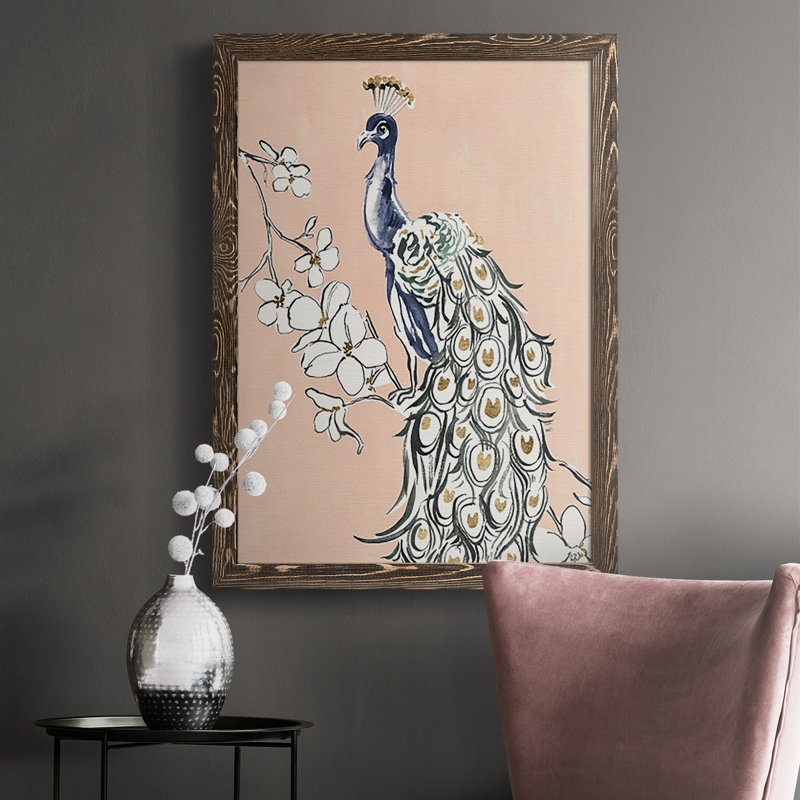 «Peacock in Gold IV», reproduction d'art sur toile simple, H 37,5 po x l 27,5 po x P 1 po, Cadre noyer