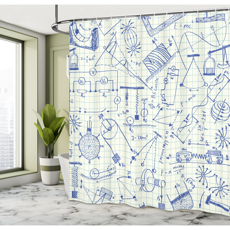 East Urban Home Physics Shower Curtain Technical Formulas Notebook Ivory Indigo, 70"H x 69"W