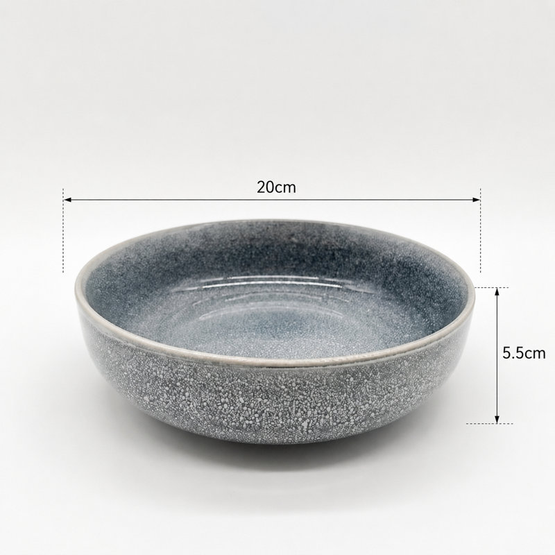 Reactive Ash Blue Glaze Dinnerware Pasta Bowl 4pc Set 20cm