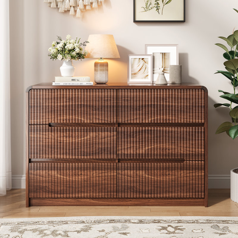 Commode double en bois de style Mid-Century à 6 tiroirs l 47,3 po Ato, Walnut
