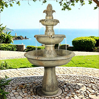 Fontaines | Fontaine d'eau d'extérieur moderne à 4 niveaux pour la cour de jardin | Béton / ciment | Étagé