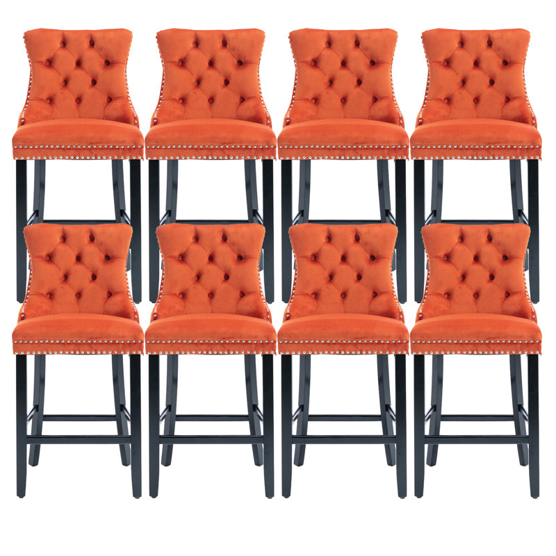 Contemporary Counter Height Velvet Bar Stools (Set of 8), Orange