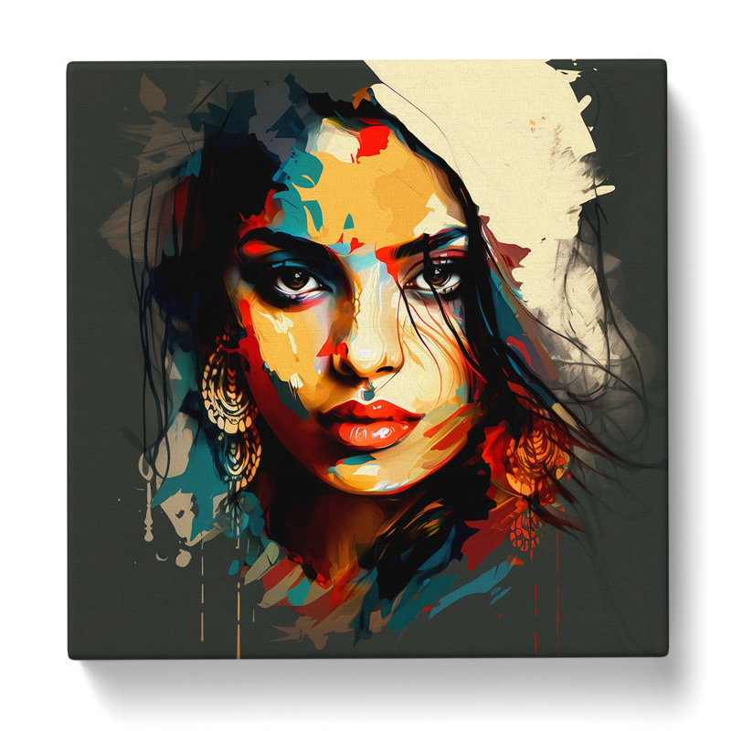 Indian Woman Abstract Art - Wrapped Canvas, 35cm H x 35cm W x 3cm D