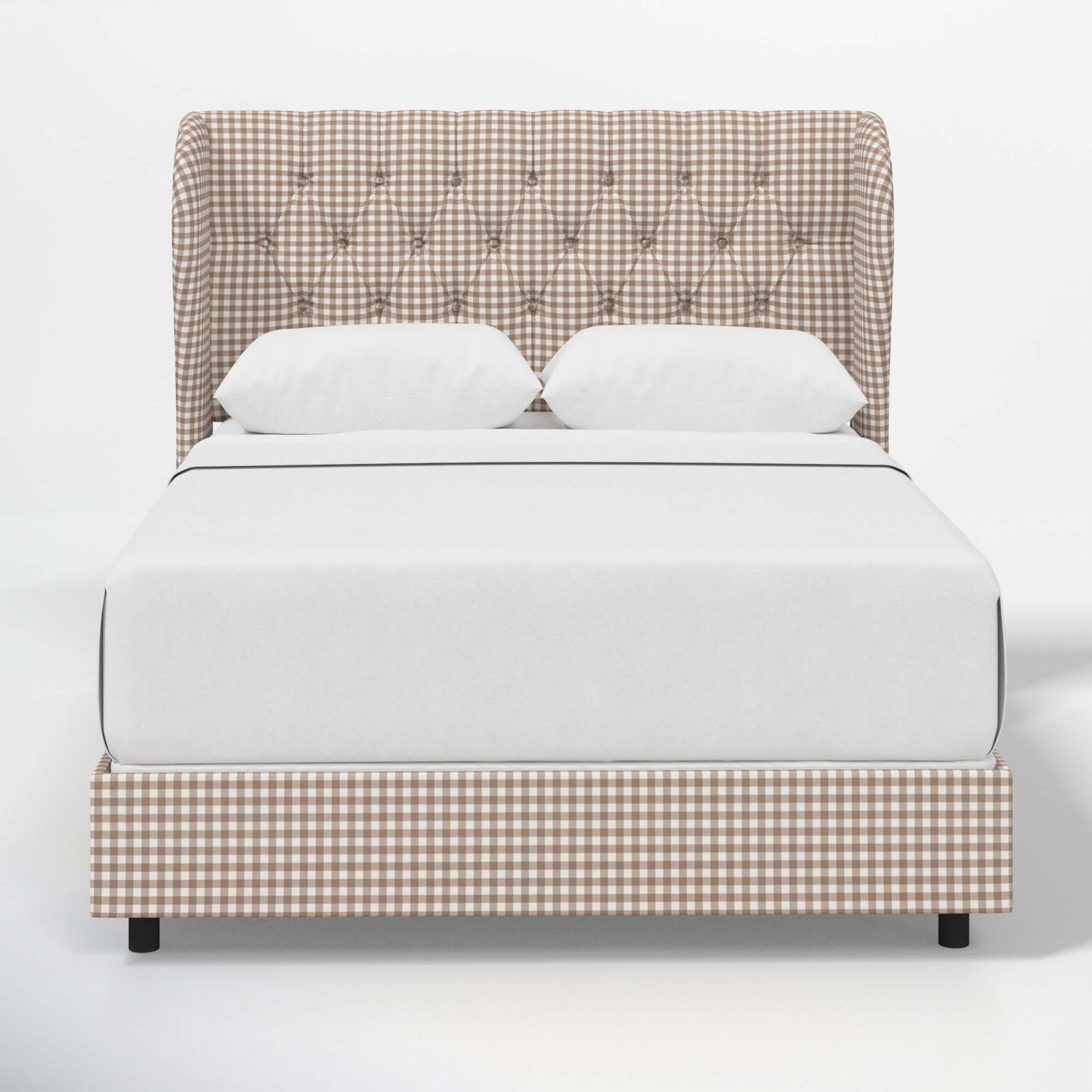 Tomey Upholstered Wingback Bed, Twin, Classic Gingham Tan