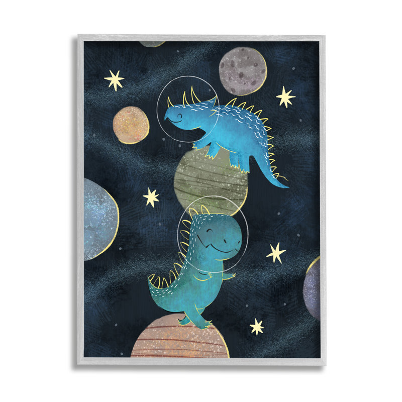 «Galactic Dinosaur Astronauts Outer Space Planets» par Ziwei Li, H 30 po x l 24 po x P 1,5 po, Estampe numérique Farmhouse