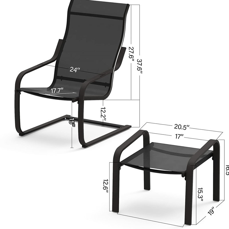 Outdoor Patio Bistro Including C Spring Chair And - Metal Construction For Porch, Lawn, Deck Quick Dry Textile, Breathable Fabric Mesh, Non-Slip Legs, Comfortable Armrest All-Weather Motion. Metal,
