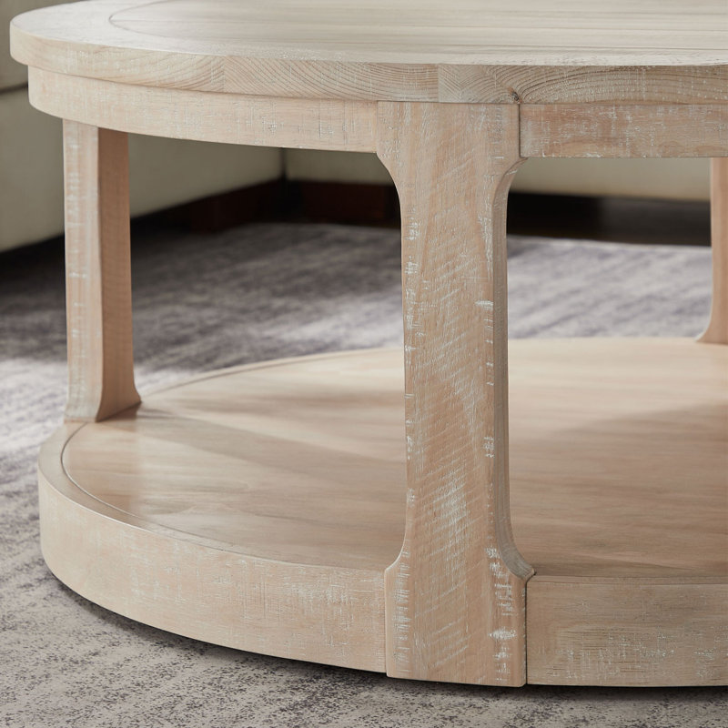 40Inch Large Curved 2 Tier Traditional Round Circle Wooden Center Coffee Table,Rounded Table With Wheels,Mid Century Rustic Style Table