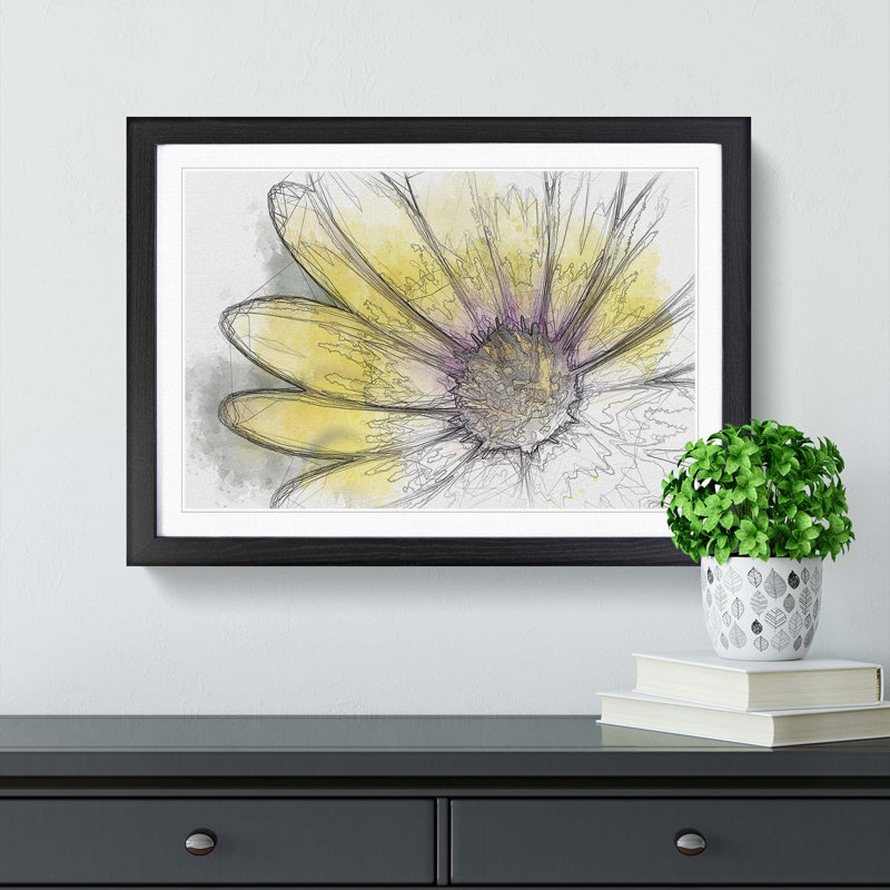 Yellow Gerbera Flower in Abstract - Picture Frame Graphic Art Print, 40cm H x 60cm W x 2cm D, Black