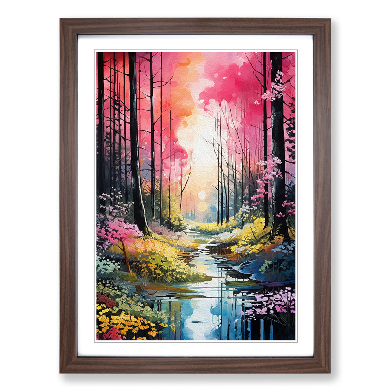 Spring Forest Neo-Plasticism - Single Picture Frame Print on Wood, Walnut Framed, 46cm H x 34cm W x 2cm D