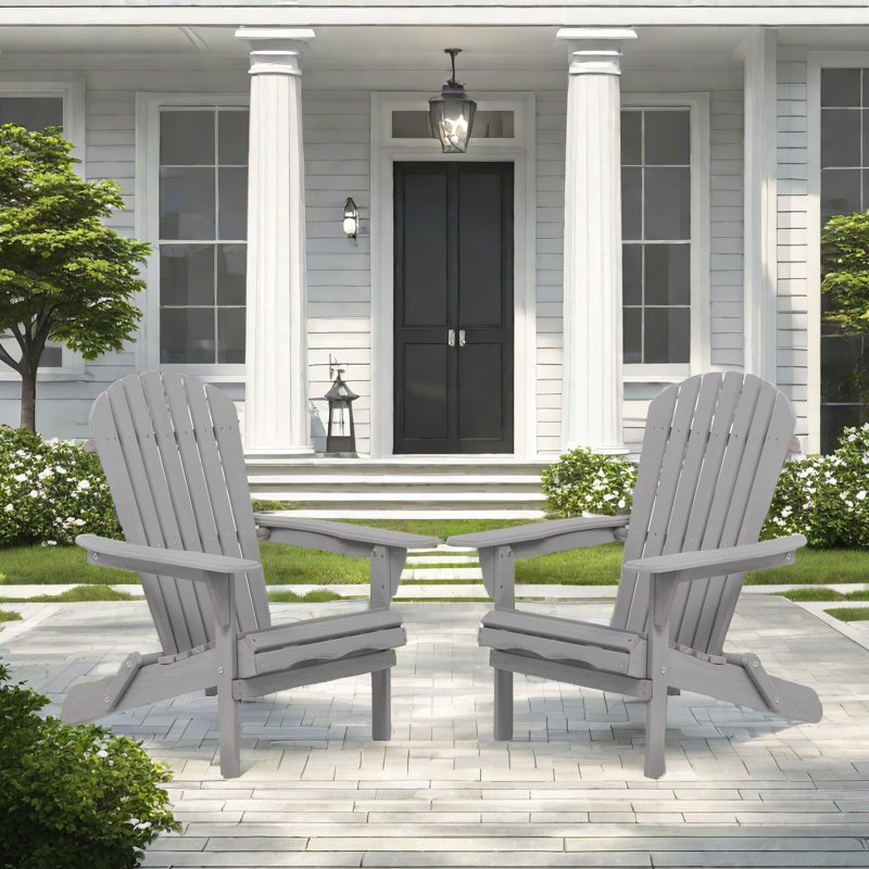 Gray Hemlock Wood Folding Adirondack Chair Set