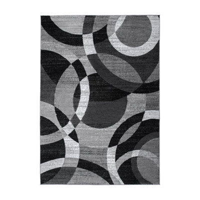 Mehul Woven Geometric Gray/Black/Ivory Area Rug – Modern Abstract Polypropylene Carpet for Living Room, Bedroom, Entryway, or Dining Room