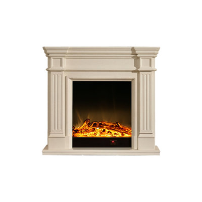Beige Solid Wood Electric Fireplace