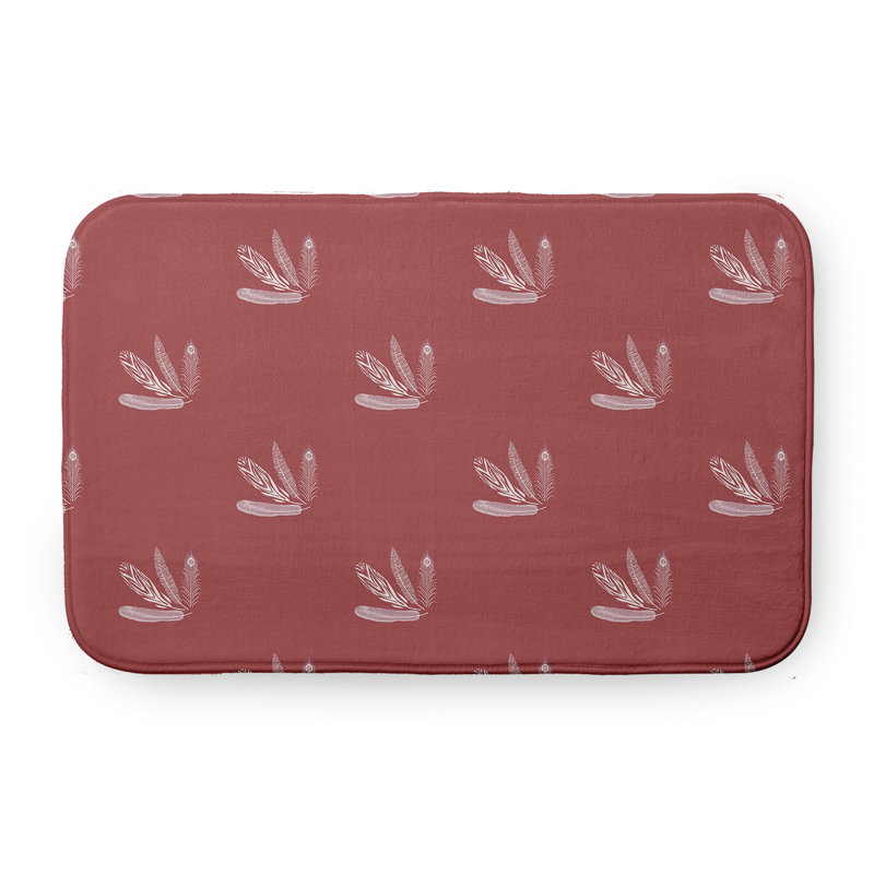 Tapis de bain à motif de plumes, L 21 po x L 34 po, Rouge