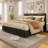 Queen Corduroy Upholstered Platform Bed with Headboard & 4 Drawers, Wood Slats, Black-173540433-173540438