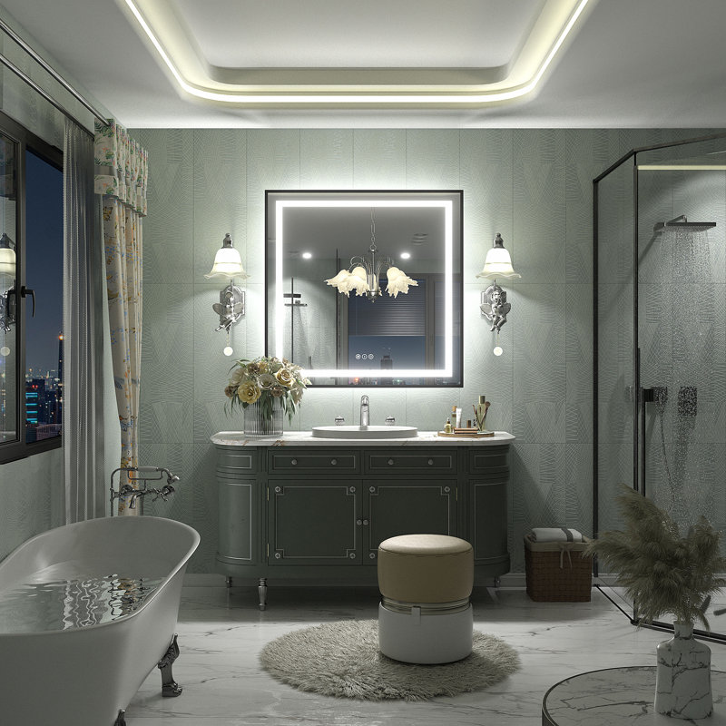 Wayfair Basics® UL Certified Front & Back LED Anti-Fog Tempered Glass Framed Bathroom/Vanity Mirror, 32" x 32"