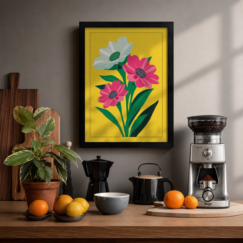 Three Blooms Botanical - Framed Print, A2 - 59.4 x 42.0 cm, Black