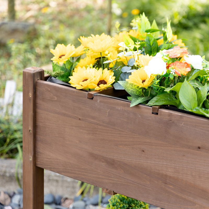 Brown Wooden Raised Garden Bed with Storage Shelf