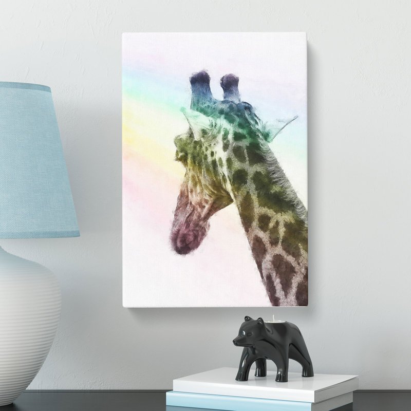 Giraffe Facing The Rainbow - Wrapped Canvas, 50cm H x 35cm W x 3cm D