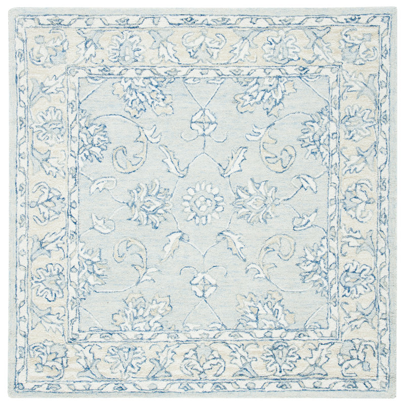 Akashia Floral and Oriental Wool Hand Tufted Area Rug, Square 152 X 152