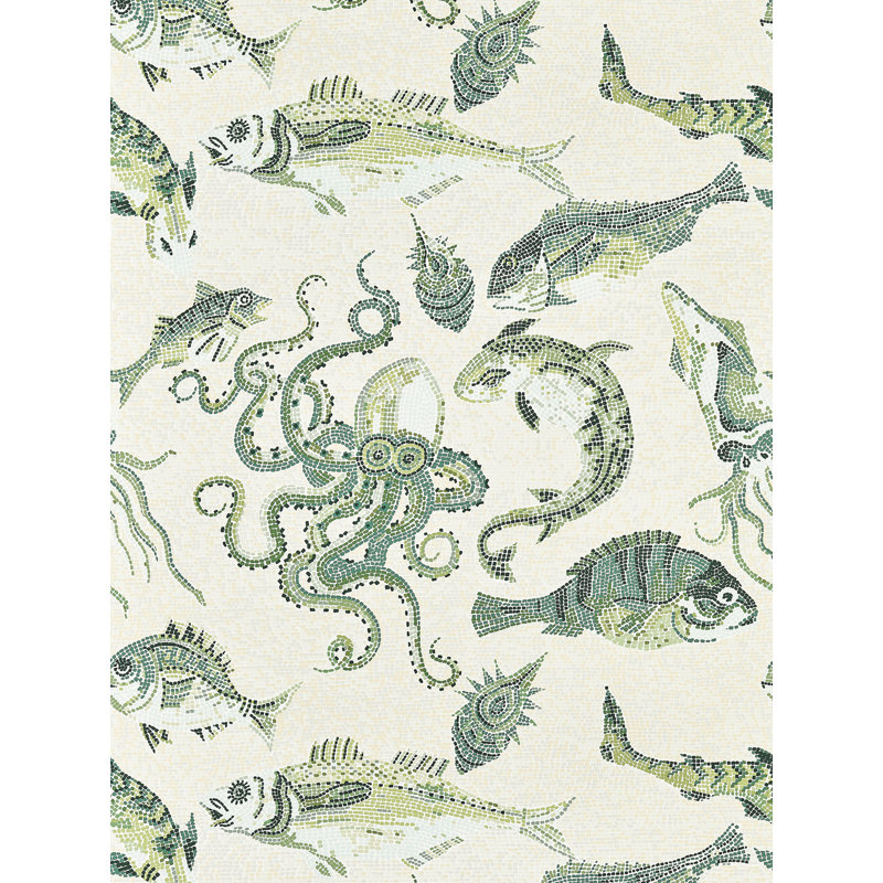 Mikonos Wallpaper Roll, Green/Eggshell