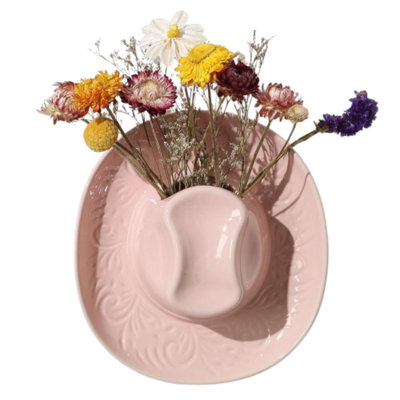 Light Pink Ceramic Cowboy Hat Wall Planter Vase