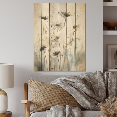 Minimal White Ang Grey Cornflowers Expression - Cornflowers Wood Wall Art On Natural Pine Wood