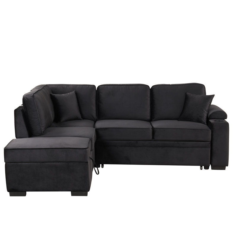 L-Shaped Sleeper Sofa with Storage Ottoman, 2-in-1 for Small Spaces, Black