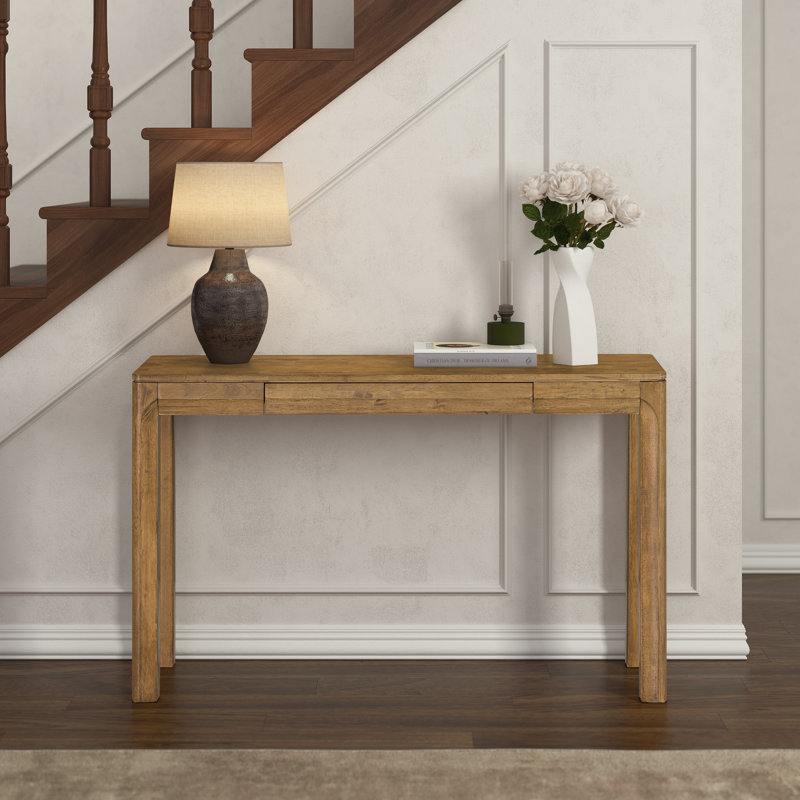  Flow Modern Wooden Rectangle Console Table with Hidden Drawer – Waterproof & Heat Resistant, Teak Look