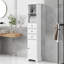Grande armoire de salle de bain blanche, armoire de rangement autoportante avec 3 tiroirs et tablette réglable, panneau de fibres à densité moyenne avec finition peinte, rangement pour salle de bain