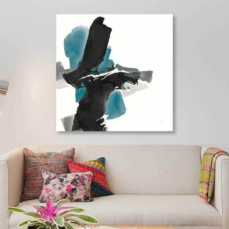 «Black and Teal IV», reproduction sur toile, H 18 po x l 18 po x P 1,5 po