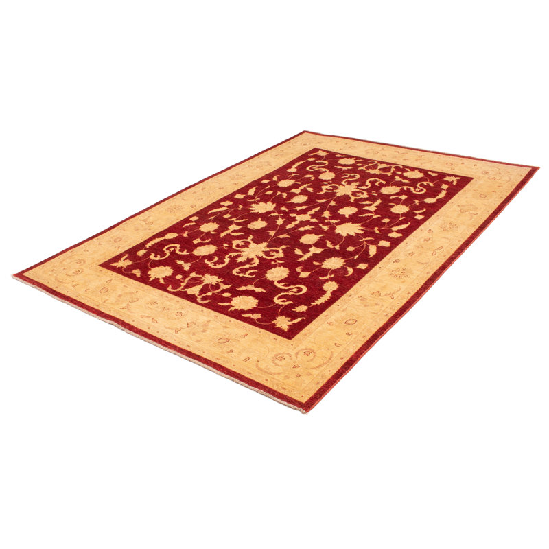 Tapis rouge foncé en laine noué à la main de conception unique 8 pi 9 po x 12 pi 4 po Chobi Finest