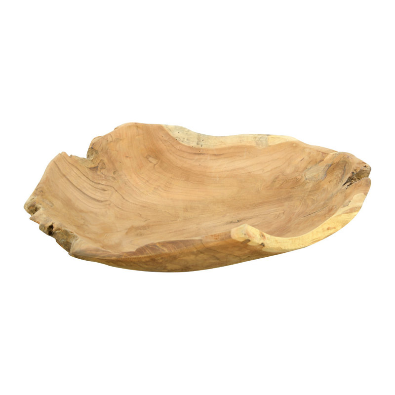 Classic Teak Wood Round Serving Bowl for Salad, Fruit, 9.75"W x 4"H