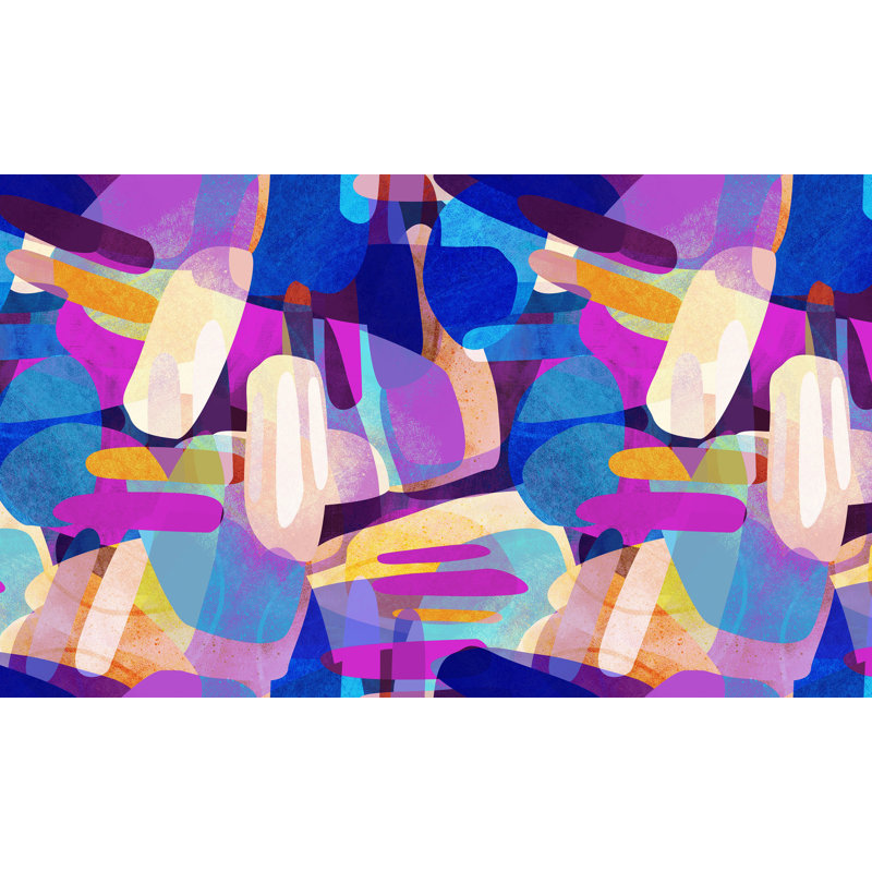 Murale abstraite pelez et collez Lajeanna - Violet, L 108 po x l 120 po