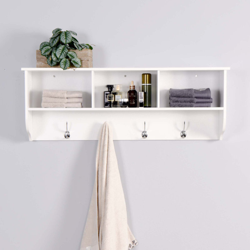 Jacquille Wall Mounted Entryway Coat Rack with 4 Dual Hooks | Wooden Storage Shelf for Entryways & Living Rooms, Space-Saving Design