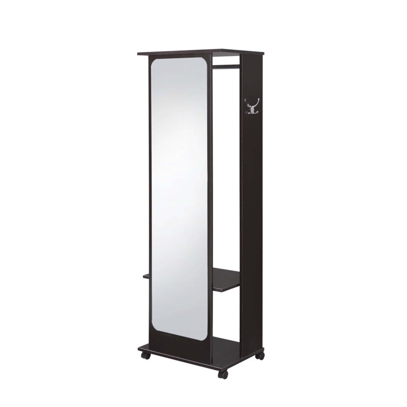Portemanteau avec compartiments de rangement, tringle de suspension et miroir pleine grandeur pour les vestibules modernes