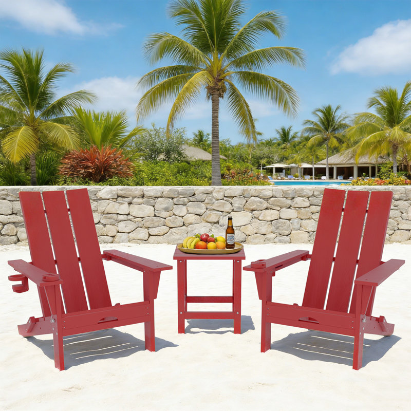 Ensemble de chaises pliantes pour 2 personnes Adirondack avec table d'appoint, Rouge